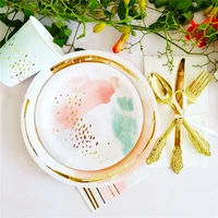 mint green pink foil gold baby shower party candy fruit plate cake dish paper plate cups napkins for wedding baptism favors