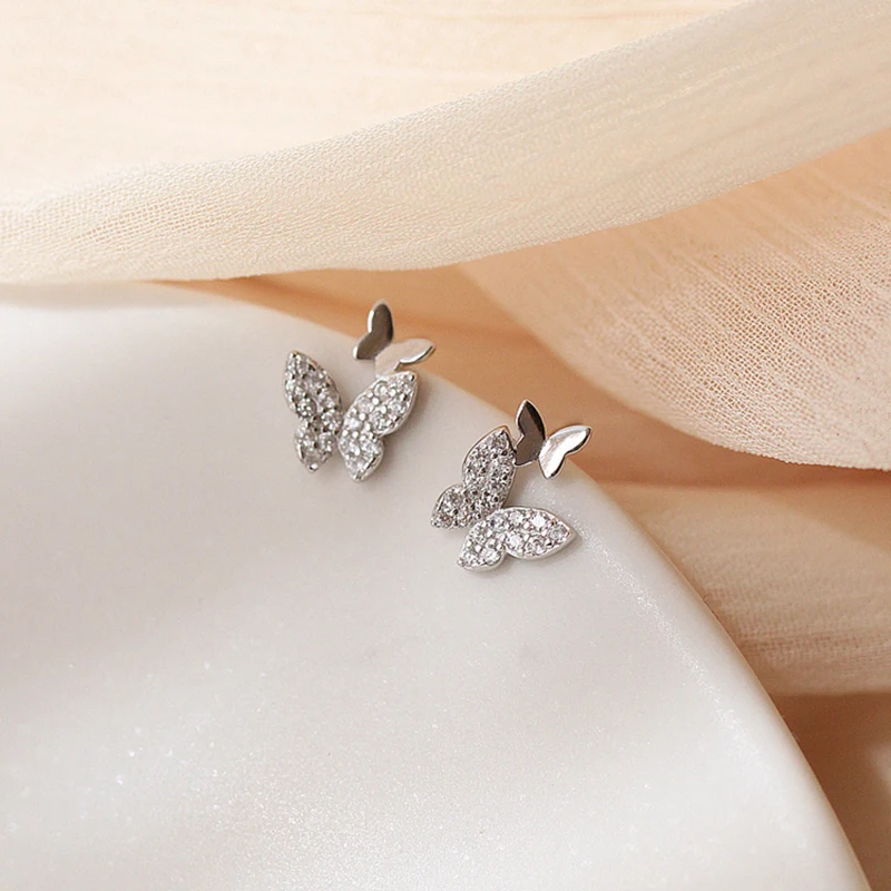 

Fashion 925 Sterling Silver Zircon Butterfly Stud Earrings For Women Jewelry Accessories Pendientes eh1293
