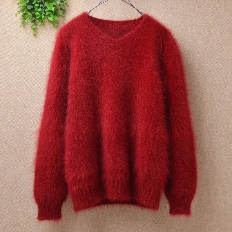 

Женская модная пушистая кашемировая вязаная Тонкая блузка из меха норки, пуловер, джемпер из Ангорского кроличьего меха, свитер
