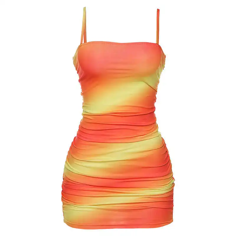 

2020 Summer Women's New Drawstring One Neck Open Back Contrast Slim Fitting Dress Skirt