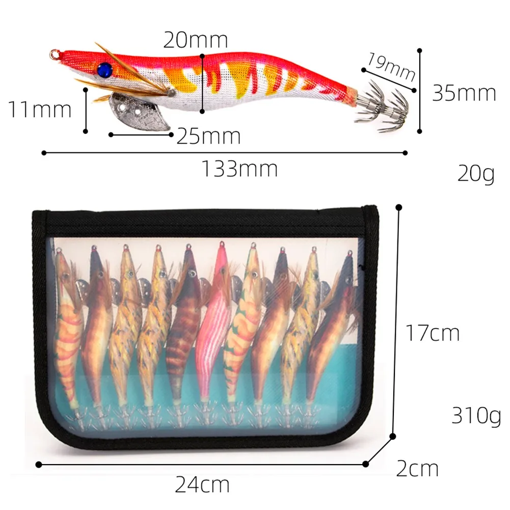 

10pcs/Box Luminous Squid Jig Lure Fishing Shrimp Lure Bait Jigs Octopus Hook Rig Double Row Squid Hook Fishing Accessories Pesca