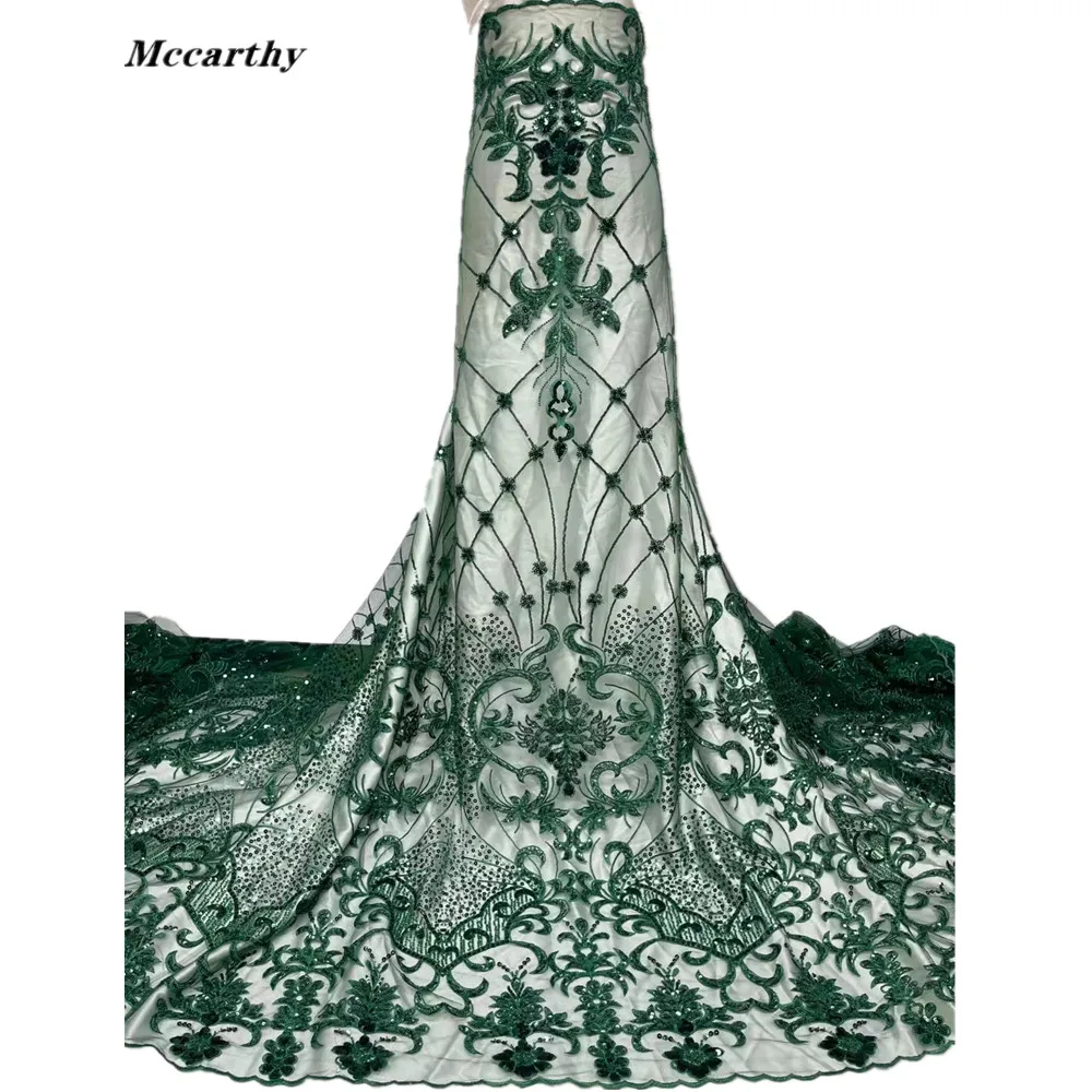 

Mccarthy Nigerian Mesh Net Lace Fabric African Beads Lace Fabric High Quality French Mesh Tulle Lace Fabric with Sequins