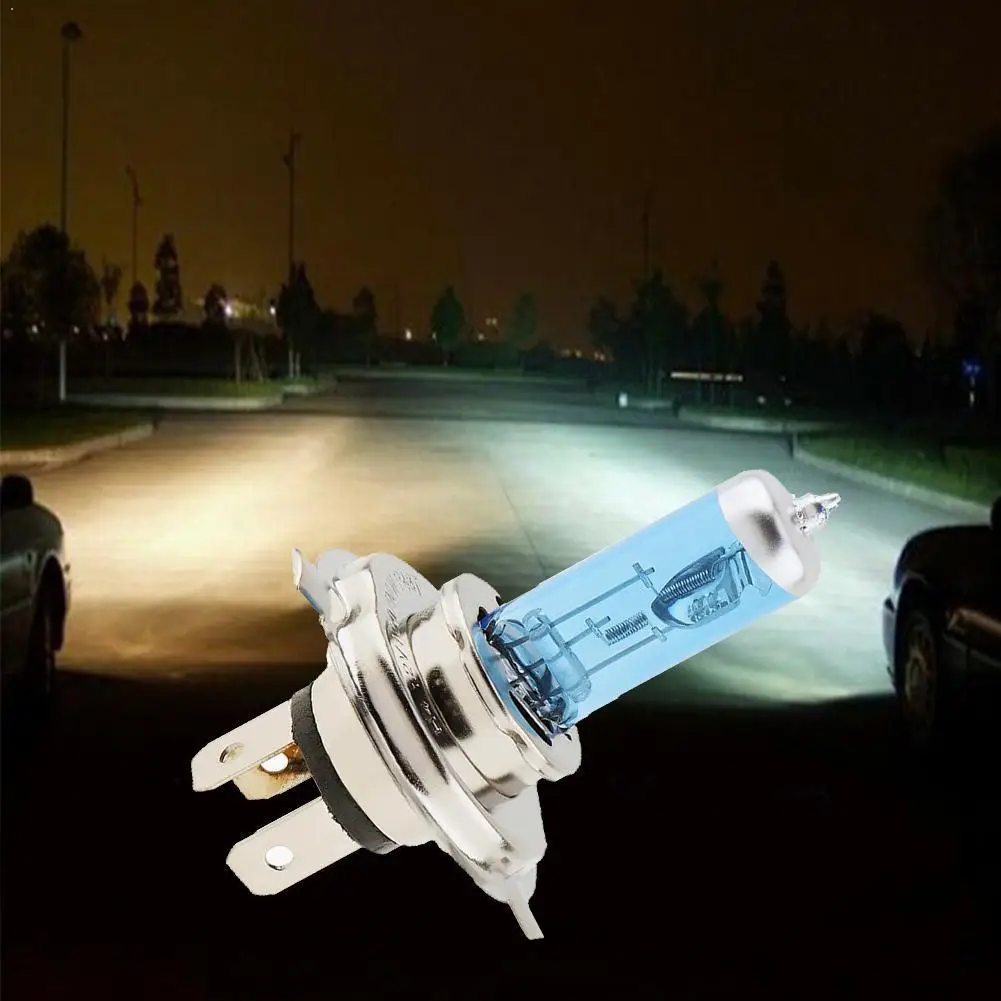 

1PC Auto Car Head Light H4 Halogen Bulb 12V 100/90W Halogen Lamp Super Car Dark Glass Xenon White Base Bulb Bright Blue Steel