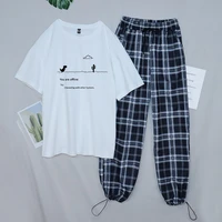 sweat pants set for women track suit plaid pants women wide leg loose casual outfits for girls dinosaur harajuku style t shirts