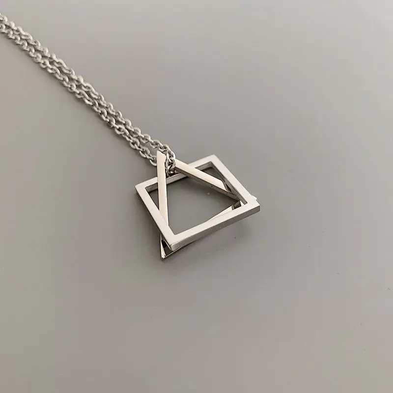 

Interlocking square triangle pendant for men stainless steel modern trendy geometric stacking streetwear necklace collier femme