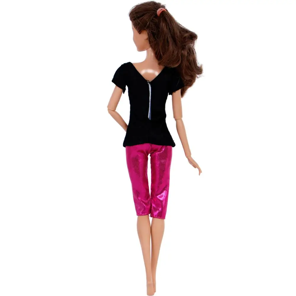 Handmade Cool Outfit Daily Party Wear Necklace Pattern Black T-shirt Rose Red Short Pants Clothes for Barbie Doll Accessories | Игрушки и