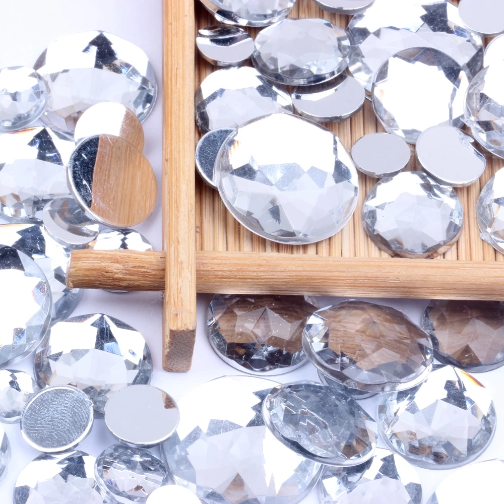 

Acrylic Rhinestones Flatback Round Special Faceted Many Size Crystal Color Glue On Beads DIY Jewelry Making Supplies