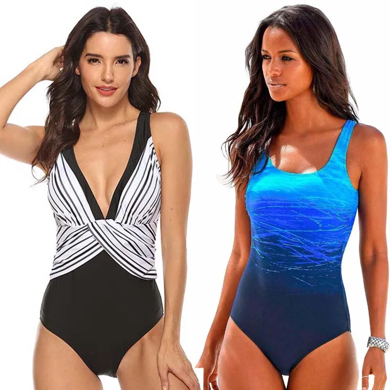 Сексуальный цельный купальник с высокой горловиной размера плюс женский