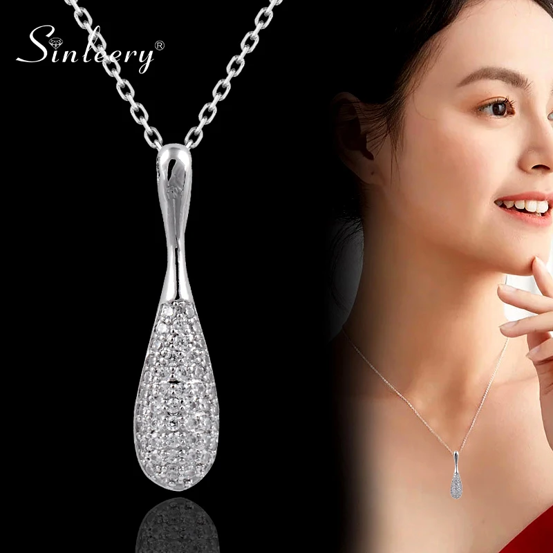 SINLEERY Ослепительная водяная подвеска в форме капли ожерелье серебряного цвета
