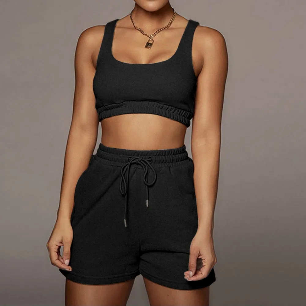 

Sportswear Tank Top And Biker Shorts Sets For Women Casual Solid Athleisure Two Piece Outfits Summer 2021 Set Plus Size Set