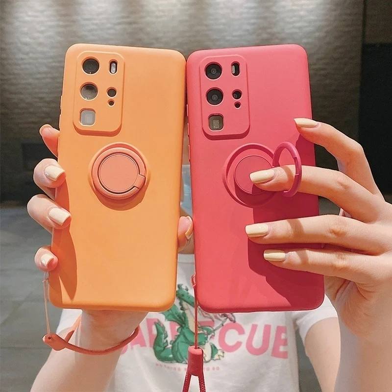 

Original Shockproof With Ring Holder Magnetic Phone Case Wristband Soft Silicone Bracket Back Covers For Huawei P30 P40 P50 Pro