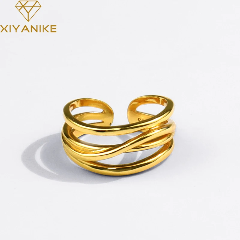

XIYANIKE Silver Color Hot Geometric Multi-layer Line Cross Ring Female Fashion High Quality Prevent Allergy Dropshipping