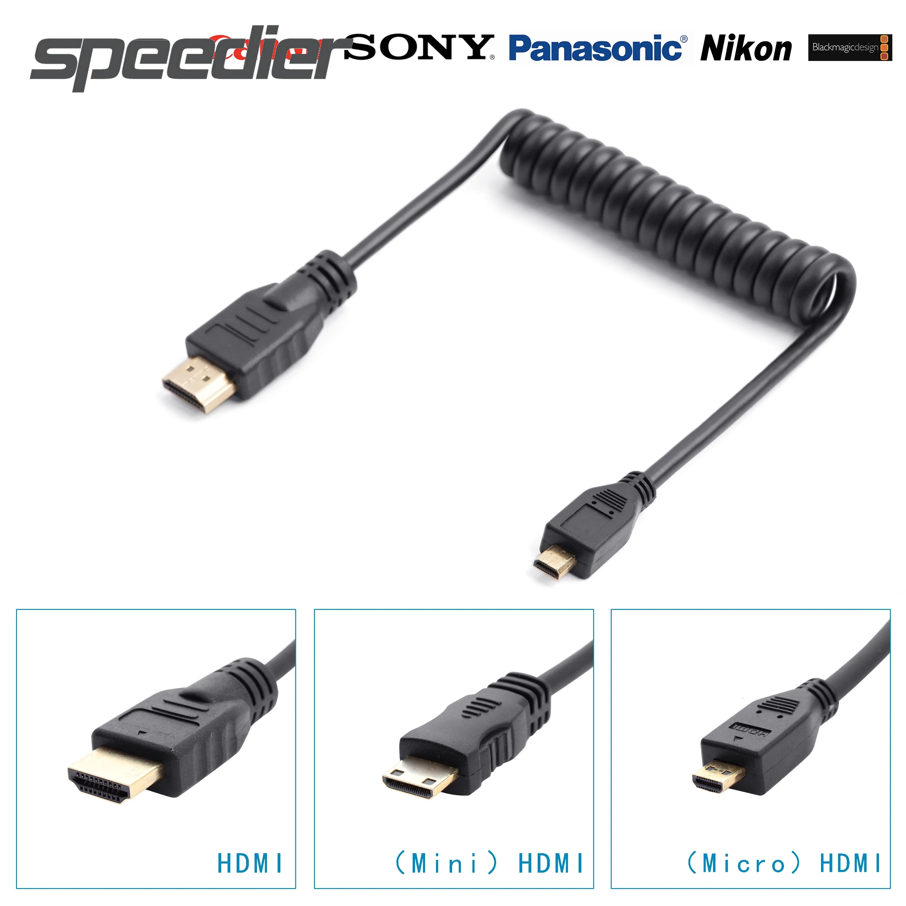 MiniMicro к HDMI-совместимый цифровой однообъективный зеркальный кабель 4K HD пружинный