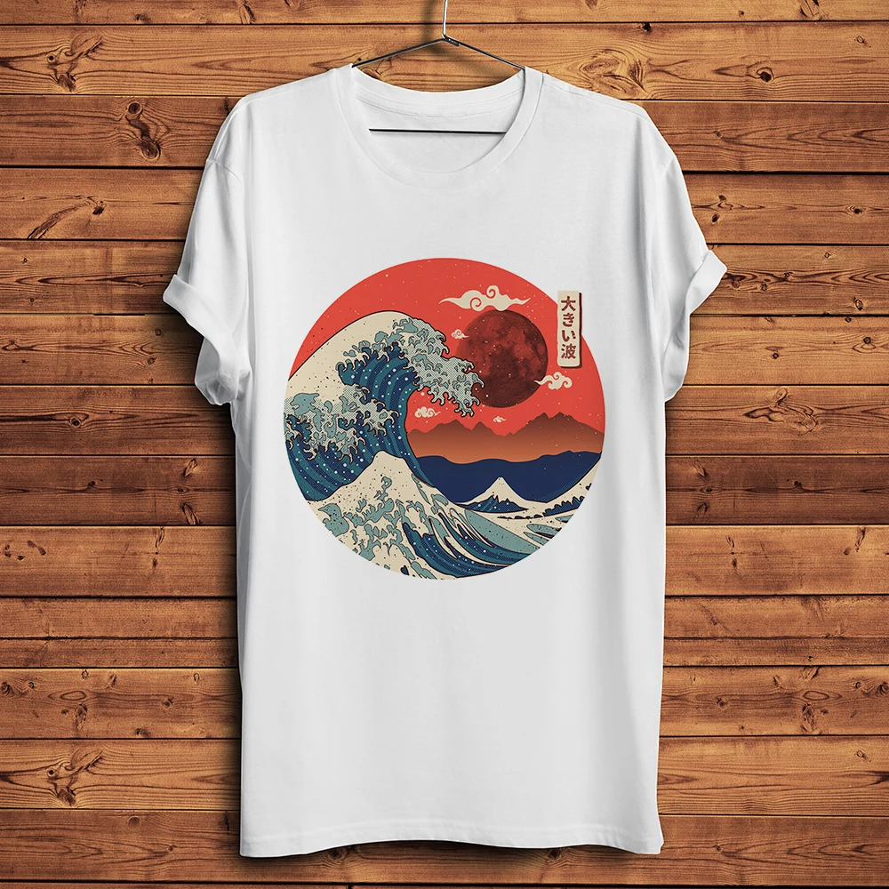 

Wielka fala off Kanagawa w księżycu vintage Ukiyoe t shirt homme z krótkim rękawem mężczyźni biała koszulka na co dzień unisex s