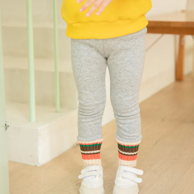 Детские теплые брюки осенне-зимние плюшевые леггинсы полосатые штаны-карандаш
