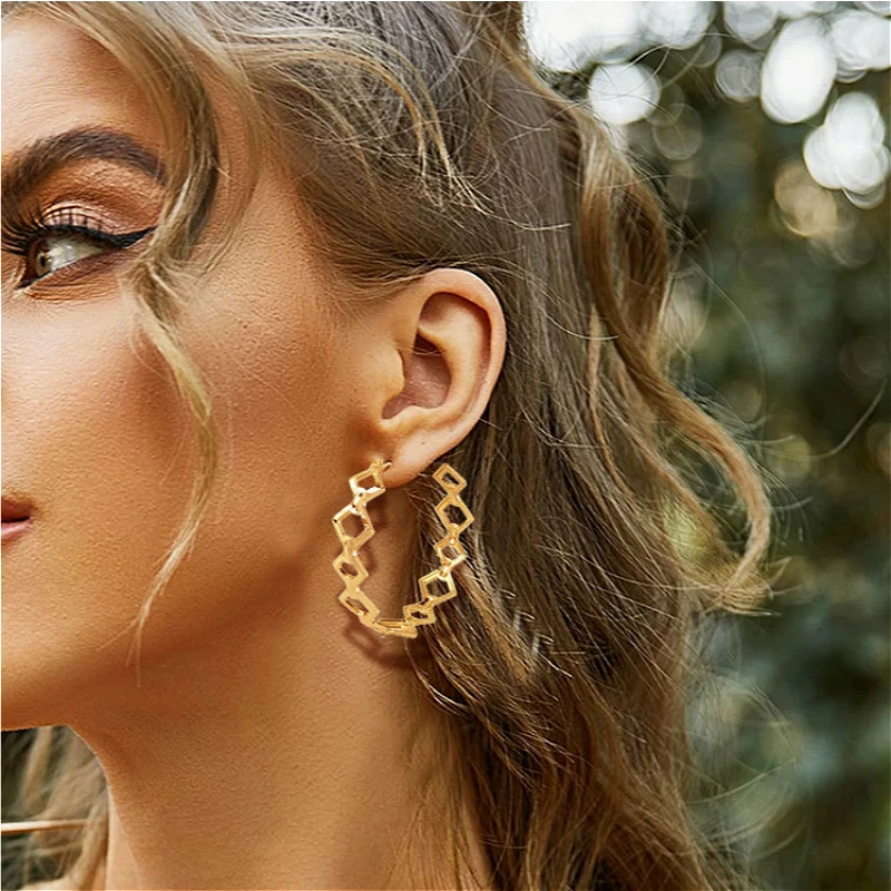

Bohemian Vintage Earrings For Women Big Gold Color Simple Geometric Stud Earrings Piercing Charm Jewelry