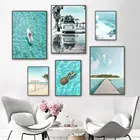 Синий океан, фотография, пляж, кокосовое дерево, путешествия, автомобиль, постер, живопись, мост, настенное искусство, картины, украшение для дома