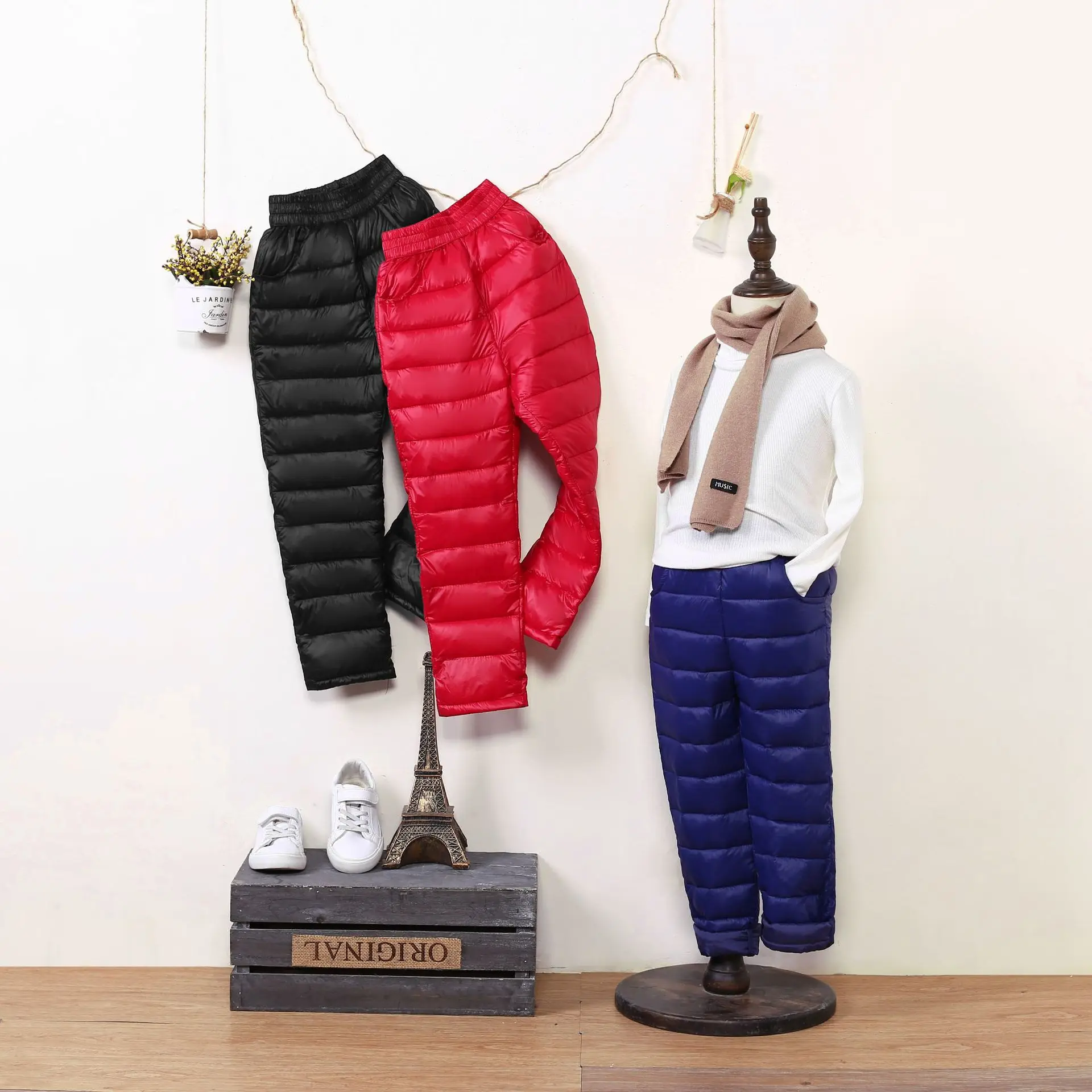 Детские штаны-пуховик унисекс зимние плотные брюки с узором в полоску | Мать и