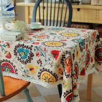 sunflower cotton and linen tablecloth bohemian multifunctional cover towel retro lace table top decoration dropshipping center