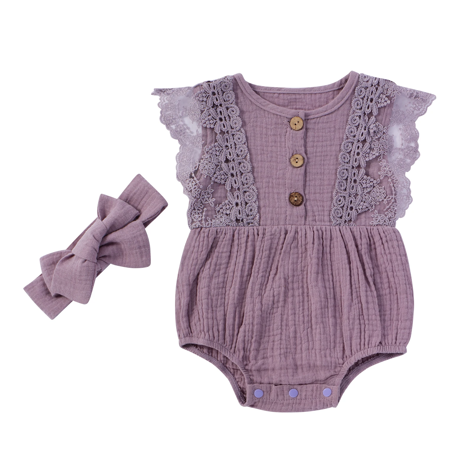 

Newborn Baby Girls 2pc Outfit Set Sleeveless Lace Romper+Headband Set for Kids Girls