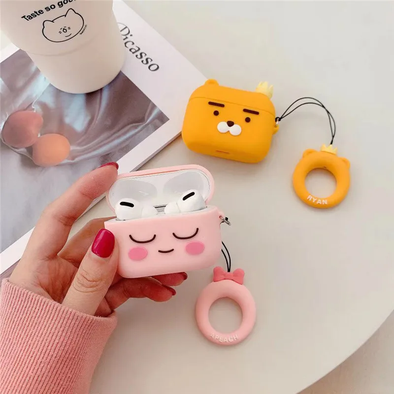 Для AirPods Pro Чехол, силиконовый, милый, KAKAO RYAN Bear, чехол для наушников для Apple Air pods Pro 3, чехол для наушников, Fundas, кольцевой ремешок