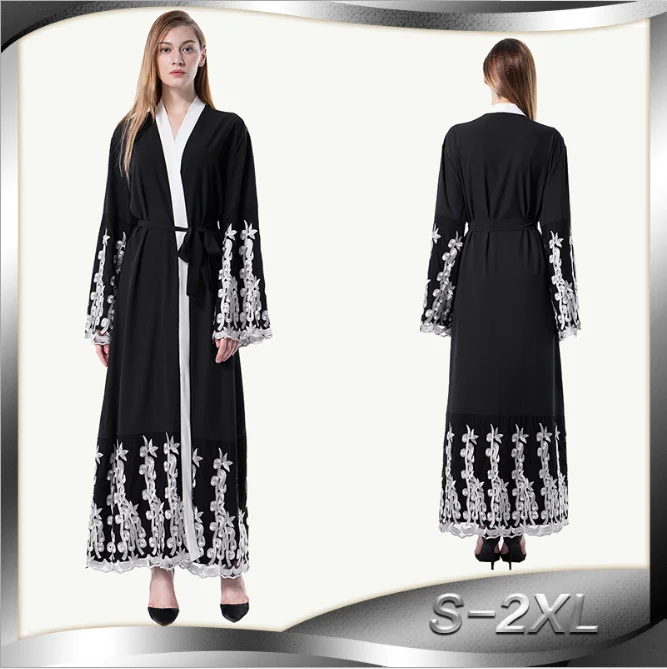

Muslim Abaya Lace Cardigan Embroidery Maxi Dress Long Robe Gowns Tunic Kimono Ramadan Islamic Prayer Clothing Worship Service