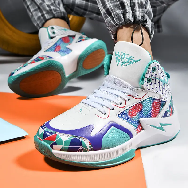 Street Trend Mens Basketball Sneakers Sports Shoes Graffiti High Tops Basketball Shoes Women Platform Athletics Basket Shoes Men