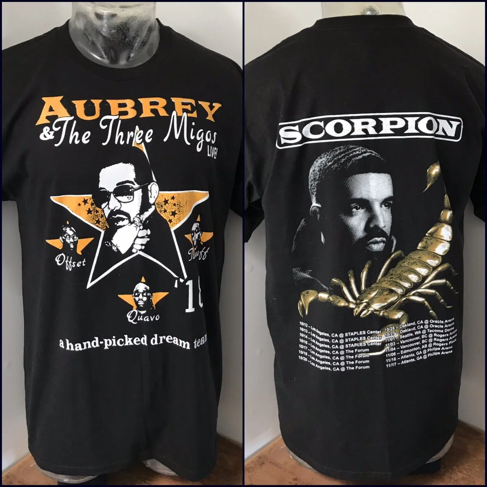 Мужская футболка среднего размера AUBREY & THE THREE MIGOS LIVE Scorpion Tour с изображением