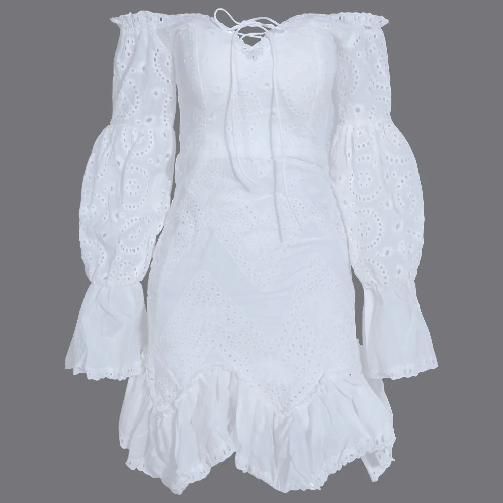 

Vintage Long Sleeve white lace dress Women's Vintage A Line Shirt Swing Party Dress