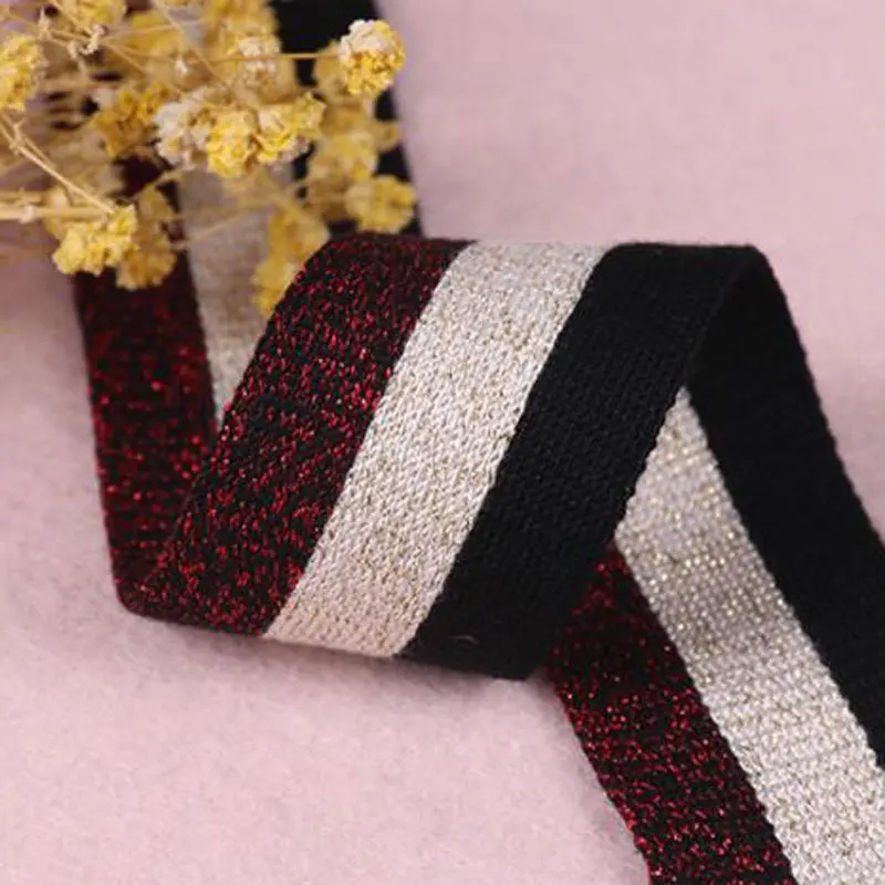 

New 5M/lot 35mm Glisten Gold Red Black stripe ribbon cuffs neckline tape silk webbing skirt belt DIY Sewing Clothing Accessories