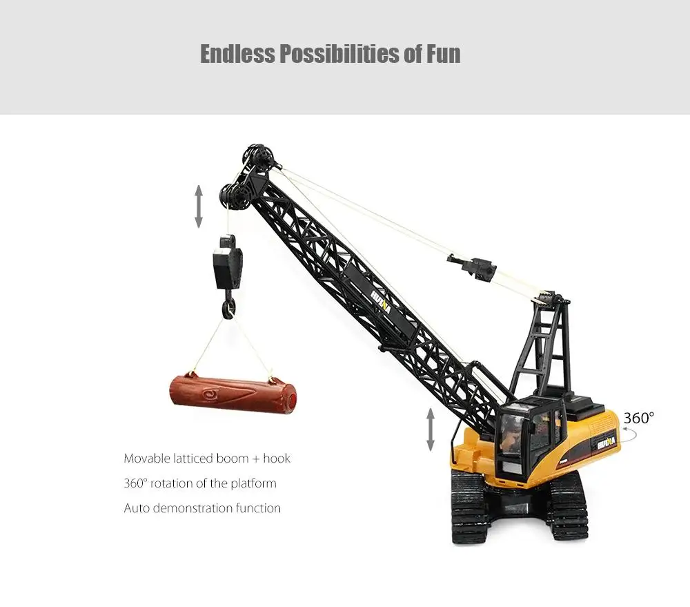 

Rc Trucks Huina Toys 1572 1:14 15ch Rc Alloy Crane Engineering Truck Rtr Movable Latticed Boom Hook Mechanical Sound Rc Trucks