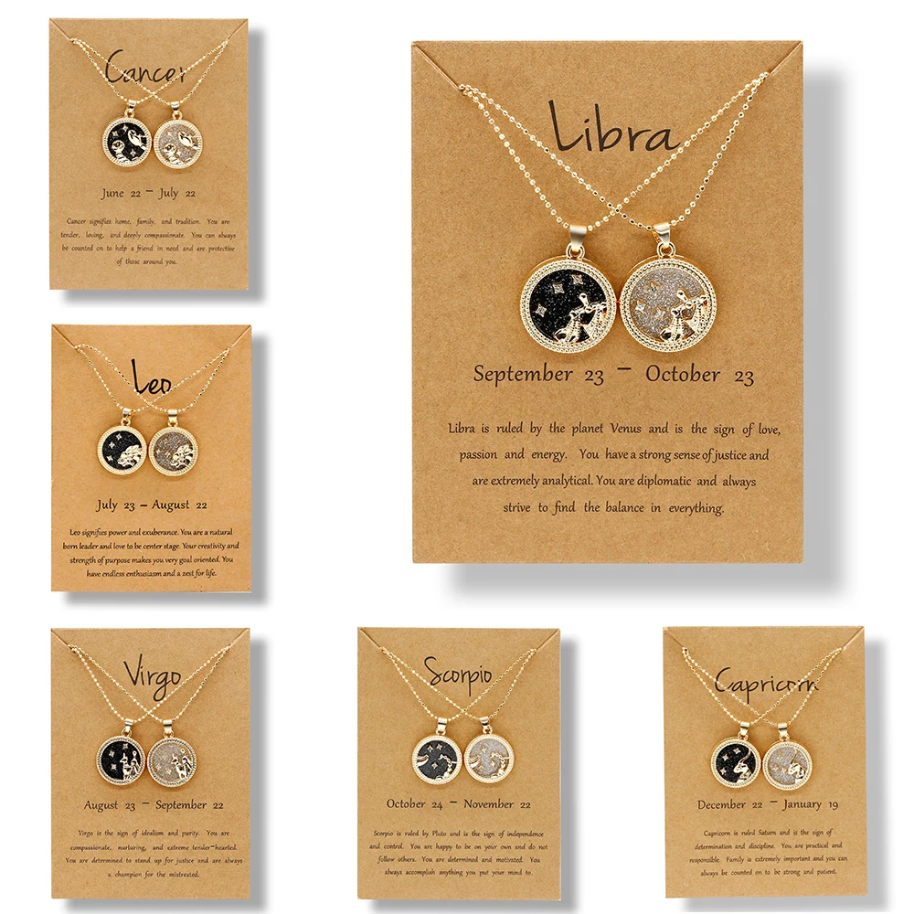 

2021 Fashion 12 Constellation Necklaces For Women Men Gold Chain Zodiac Sign Round Pendant Necklace Couple Jewelry Birthday Gift
