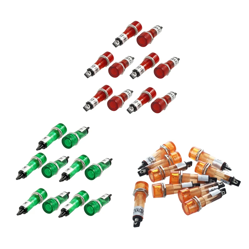 

10 Pcs DC 12V Recessed Green Pilot Light Signal Indicator Lamp
