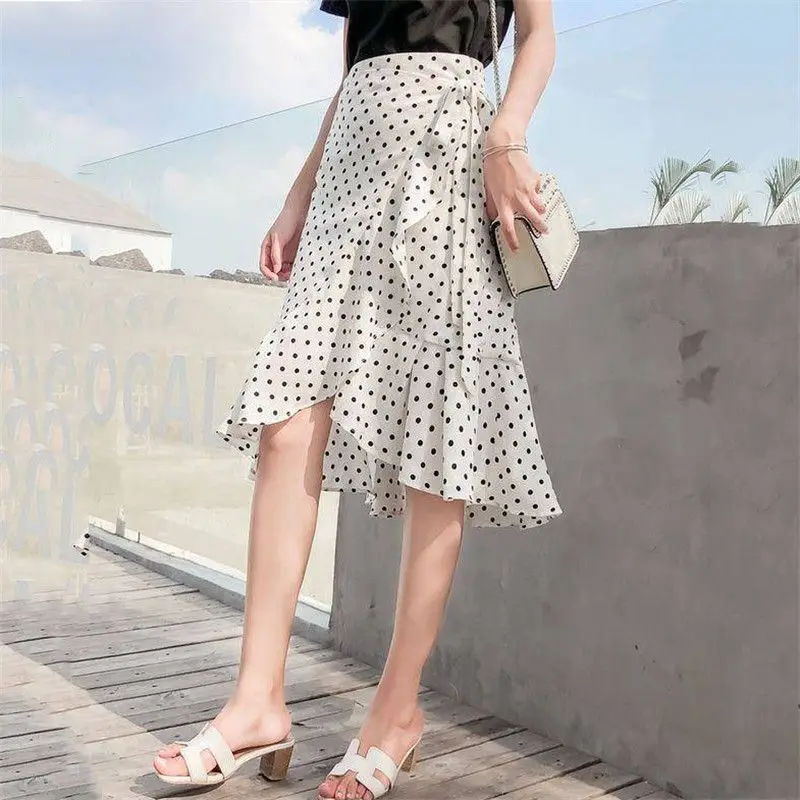 Женская офисная юбка в горошек цельная приталенная с запахом и поясом винтажном