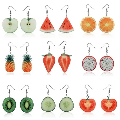 

2021 Trendy Girl Fruit Earrings Pendientes Aesthetic Yellow Pineapple Ear Studs Unusual Watermelon Earrings For Women