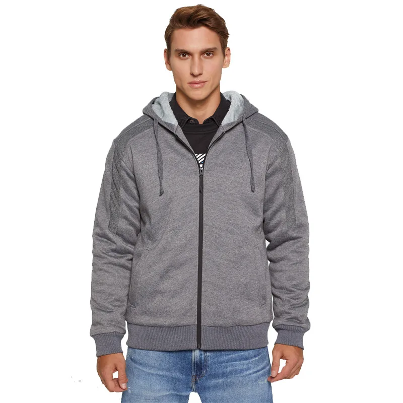 

Мужские толстовки с бархатной подкладкой, теплый зимний кардиган на молнии, однотонные толстовки с капюшоном, 3 цвета, повседневные спортив...