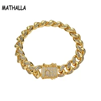 mathalla 12mm miami cuban chain bracelet high quality ice aaa cubic zircon chain bracelet hiphop jewelry mens bracelet