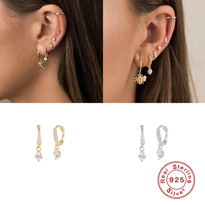 

Aide Real 925 Sterling Silver Earrings For Women Bling Zircon Geometric Simplicity Earrings Hoops Diamond Jewelry Pendientes