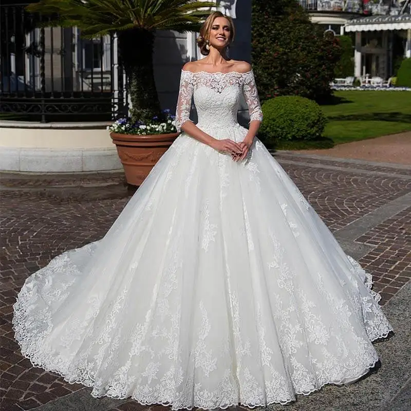 Vestido De Noiva элегантное бальное платье с вырезом лодочкой свадебное 2020 сексуальное