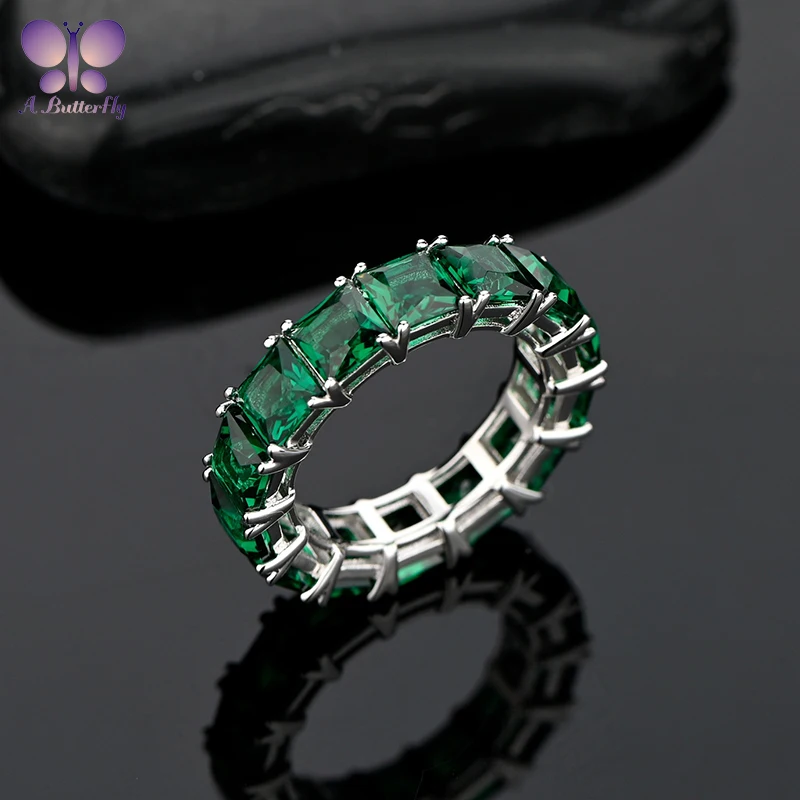 

Fashion Hot Sale Emerald 925 Sterling Silver Eternity Ring Wedding Anniversary 5*5mm SONA Sapphire Ring