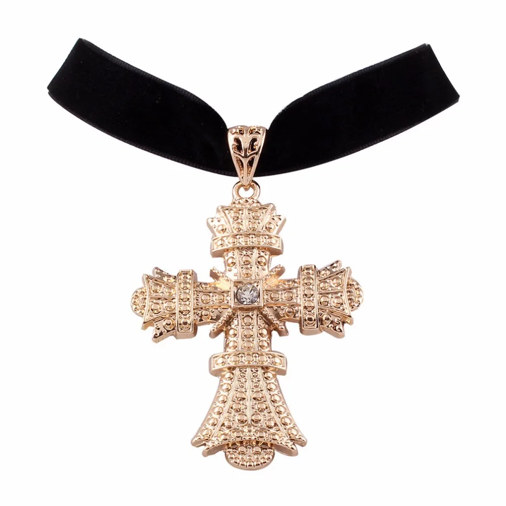 Женское черное ожерелье чокер JOUVAL бархатные металлические подвески в виде