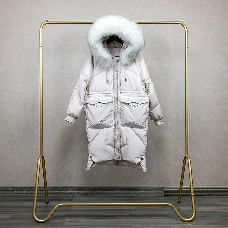 Свободное корейское зимнее пуховое пальто Женская длинная пуховая теплая