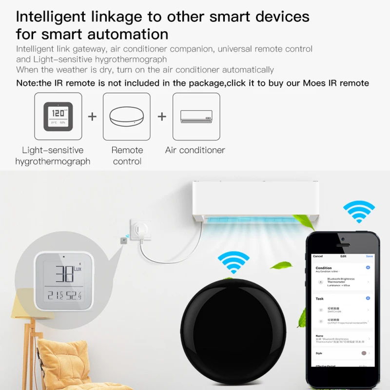 

Tuya Smart Temperature Humidity Sensor Bluetooth Brightness Thermometer Detector Smart Life Light Sensitive Detector smart home