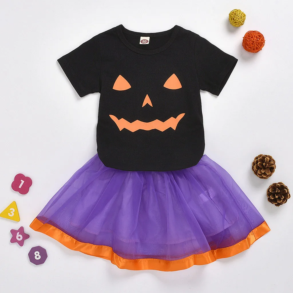 Для новорожденных детские юбки и топы с коротким рукавом принтом на Хэллоуин