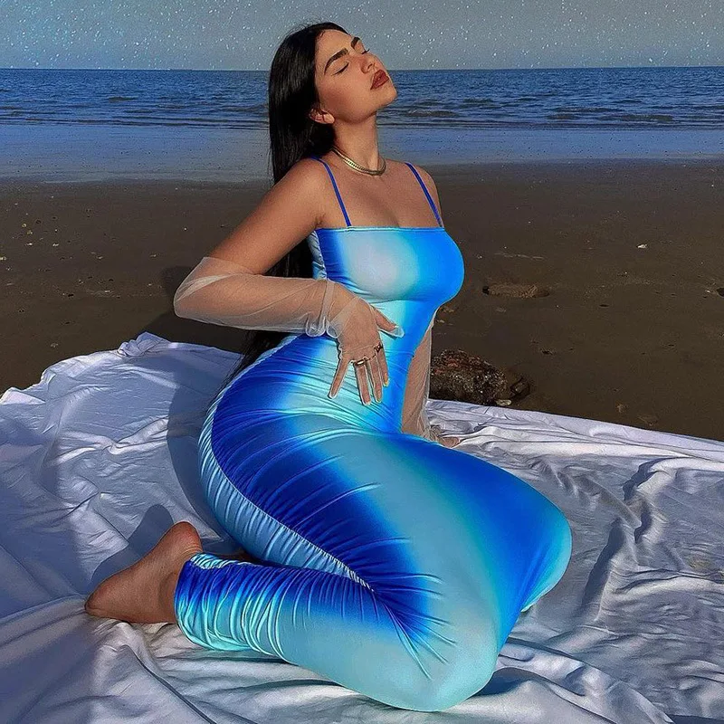 

Fashion Print Sexy Backless Women's Maxi Dress Outfits Sleeveless Spaghetti Strap Dresses Skinny Summer Vestido