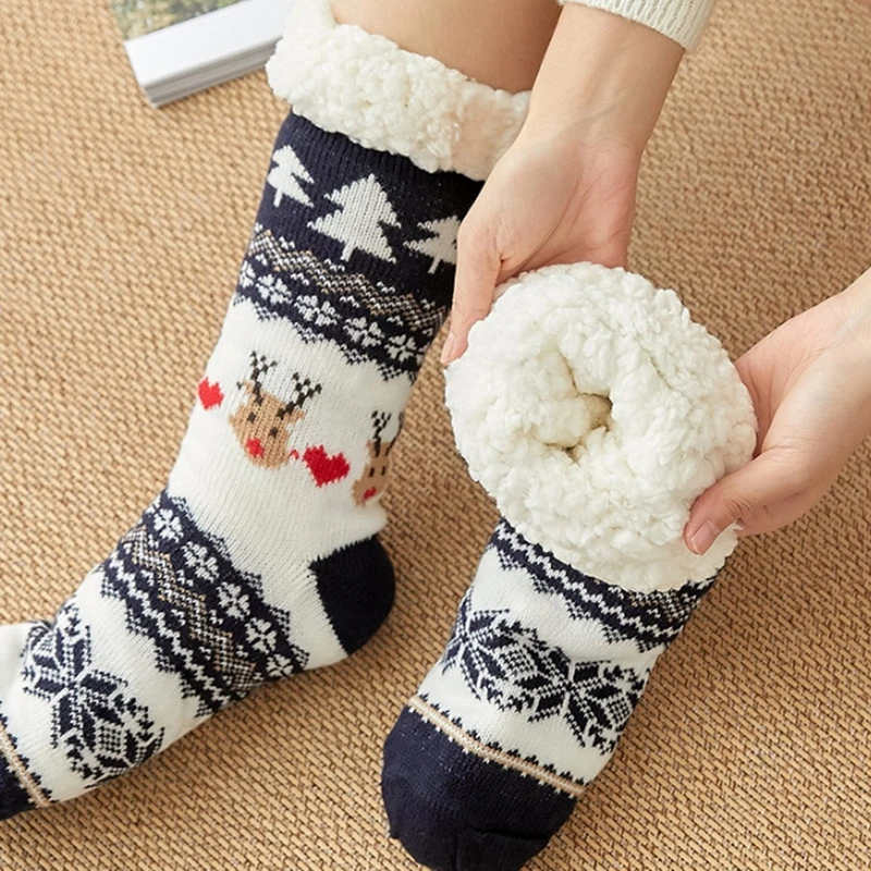 

Autumn Winter Women Slippers Home Socks Christmas Cartoon Elk Floor Socks Plush Velvet Non-slip Carpet Fluffy Warm Socks