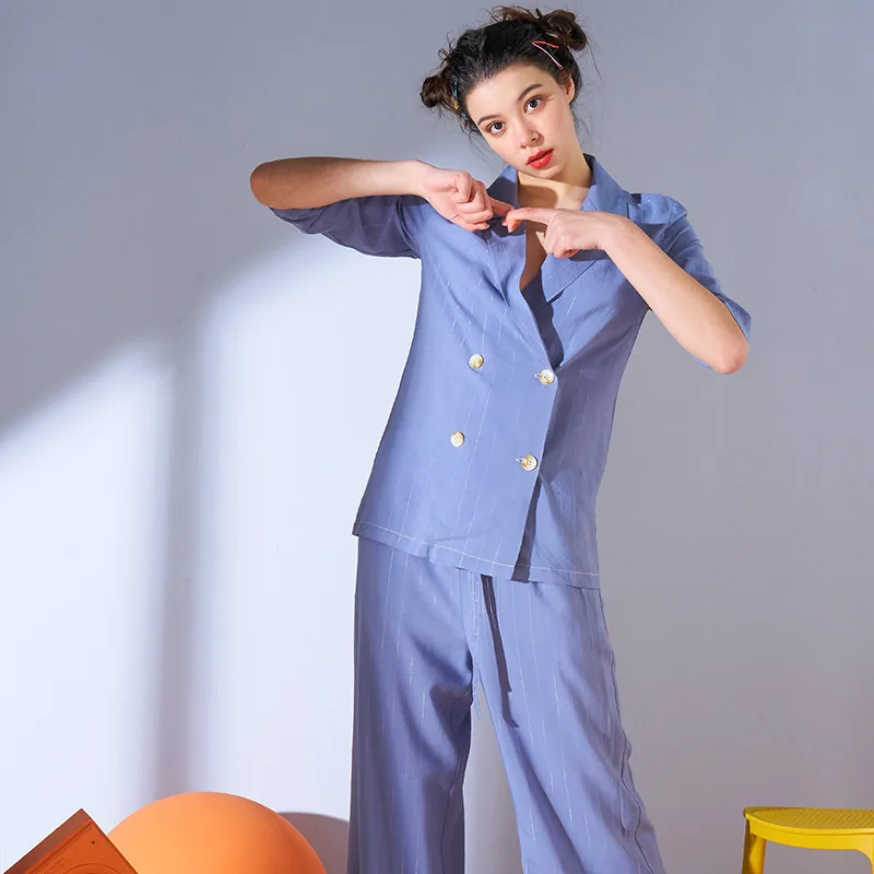 Простая Пижама для женщин новинка 2021 летняя одежда сна комплект из топа и брюк