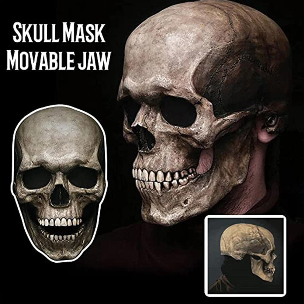 

Halloween Full Head Skull Mask/helmet With Movable Jaw 3d Skeleton Skull Horror Mask Adults Cosplay Costume For Halloween Party