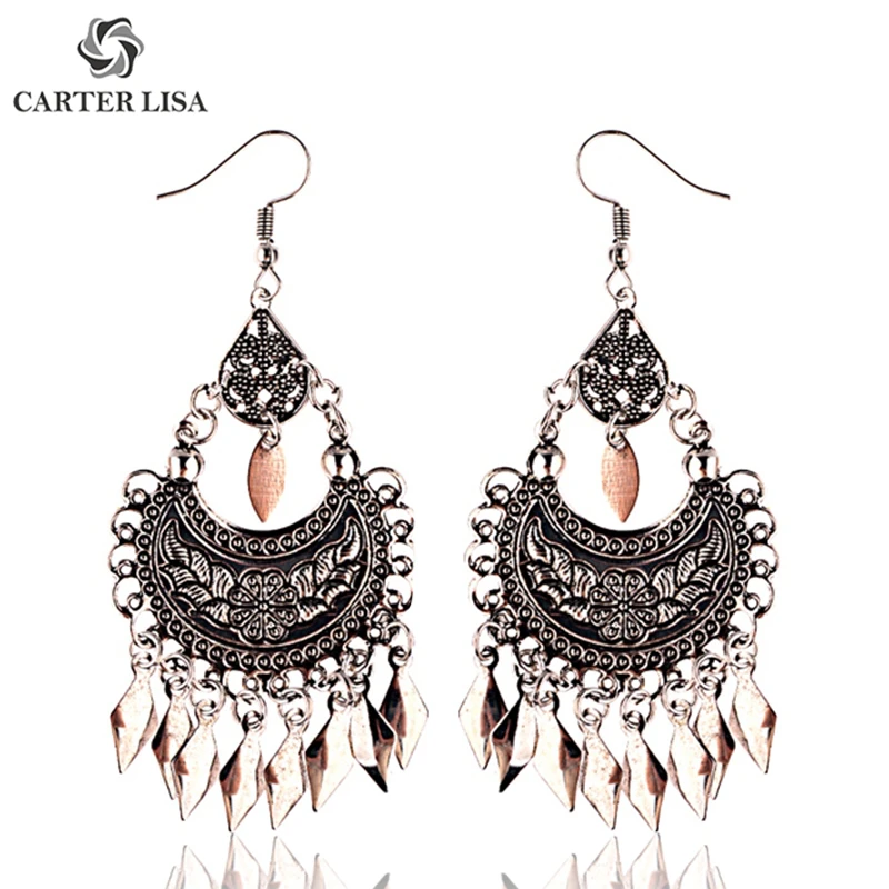 Картер Лиза индийские винтажные ЭТНИЧЕСКИЕ СЕРЕБРЯНЫЕ Jhumka бохо серьги подвески