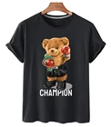 Модная летняя футболка, трендовые забавные красивые боксеры с медведем, Повседневная футболка большого размера с коротким рукавом, топ для мужчин и женщин, популярный логотип